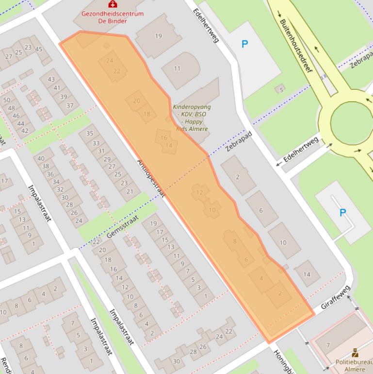 Kaart van postcodegebied 1338EE.