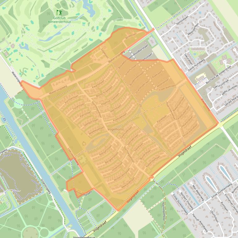 Kaartafbeelding, ingezoomd op postcodegebied 1343.