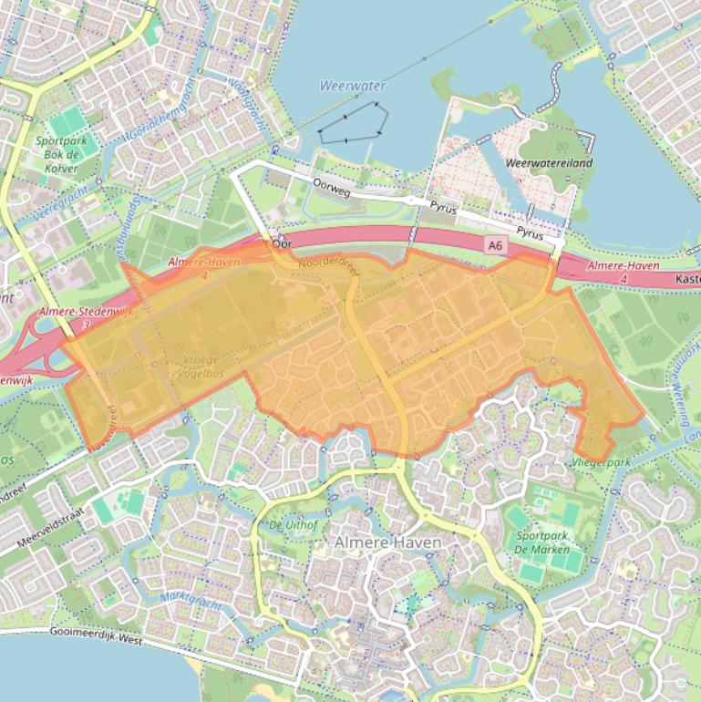Kaartafbeelding, ingezoomd op postcodegebied 1351.
