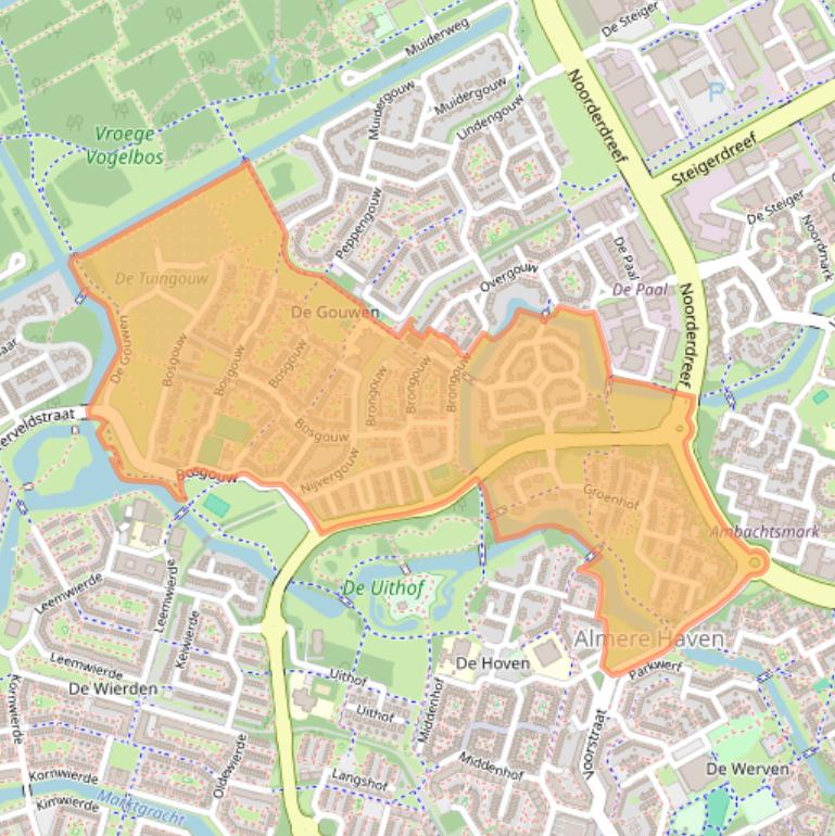 Kaart van postcodegebied 1352.