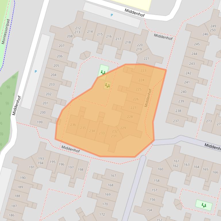 Kaart van postcodegebied 1354EX.