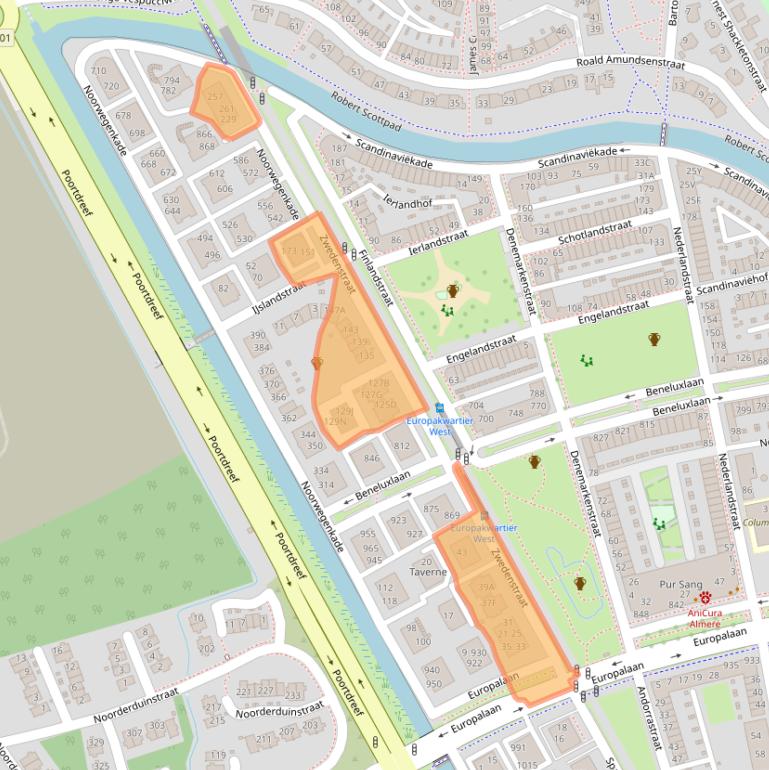 Kaart van postcodegebied 1363DN.