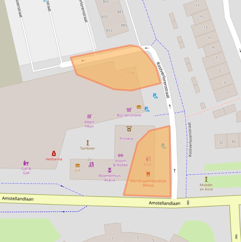 Kaart van postcodegebied 1382AX.