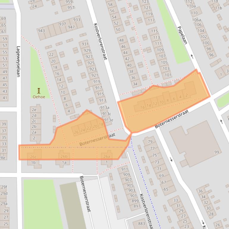 Kaart van postcodegebied 1382EB.