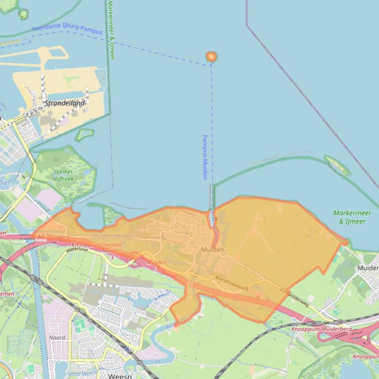 Kaart van postcodegebied 1398.