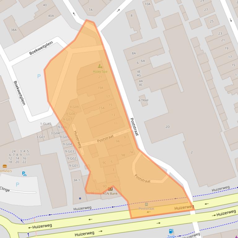 Kaart van postcodegebied 1401EX.