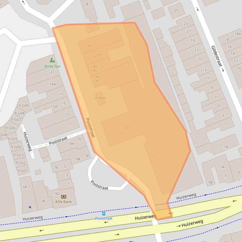 Kaart van postcodegebied 1401EZ.