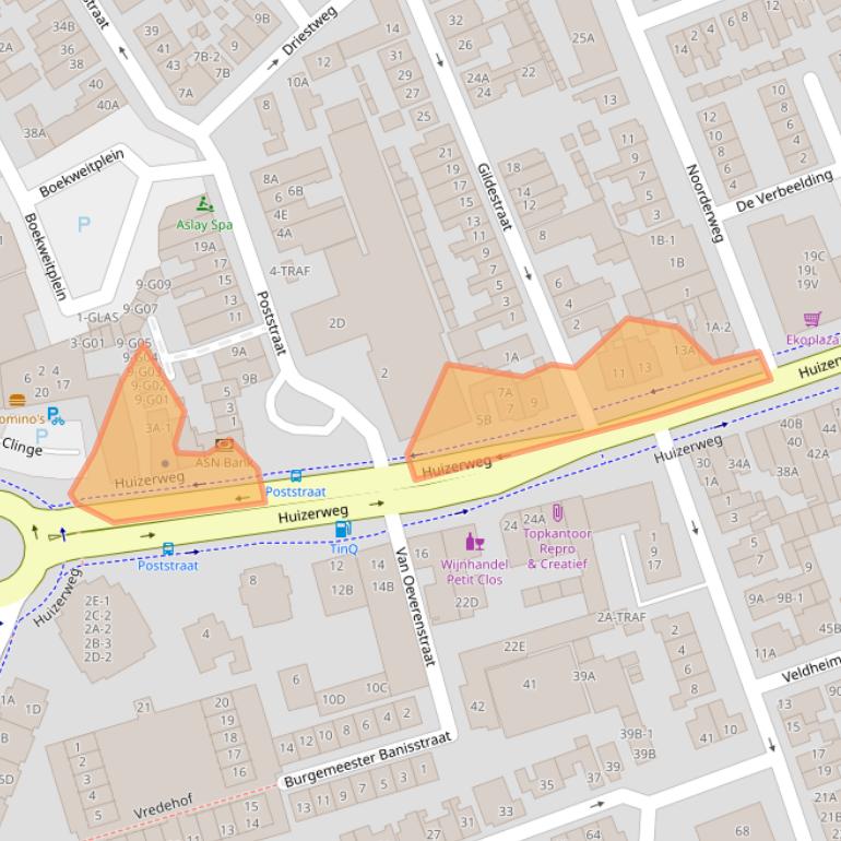 Kaart van postcodegebied 1401GD.