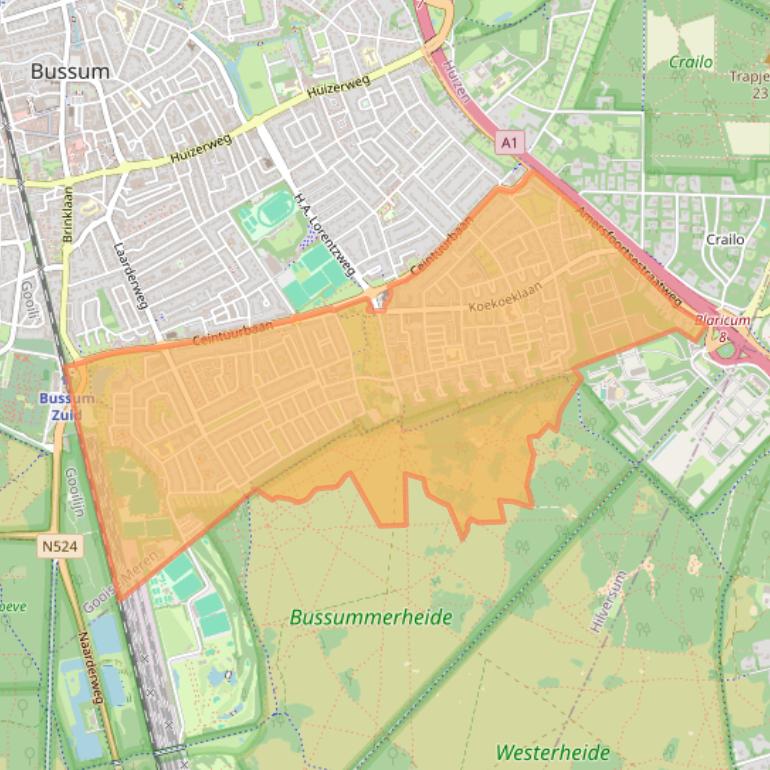 Kaartafbeelding, ingezoomd op postcodegebied 1403.