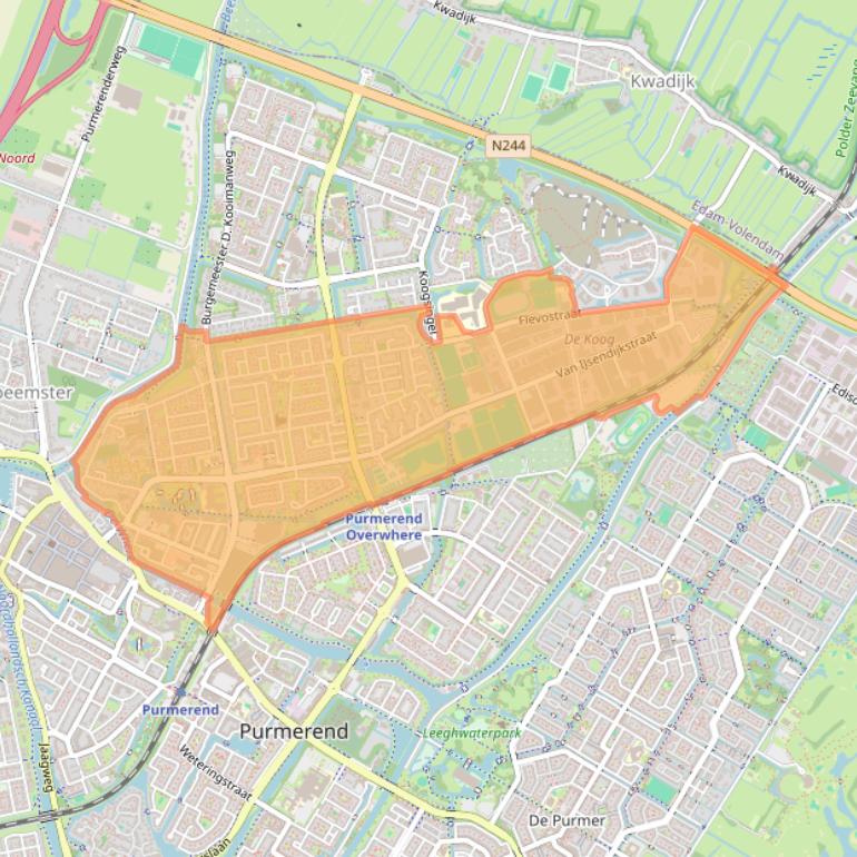 Kaart van postcodegebied 1442.