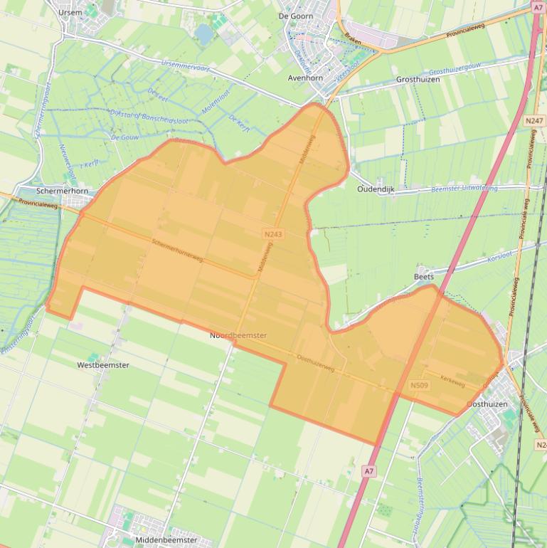 Kaart van postcodegebied 1463.