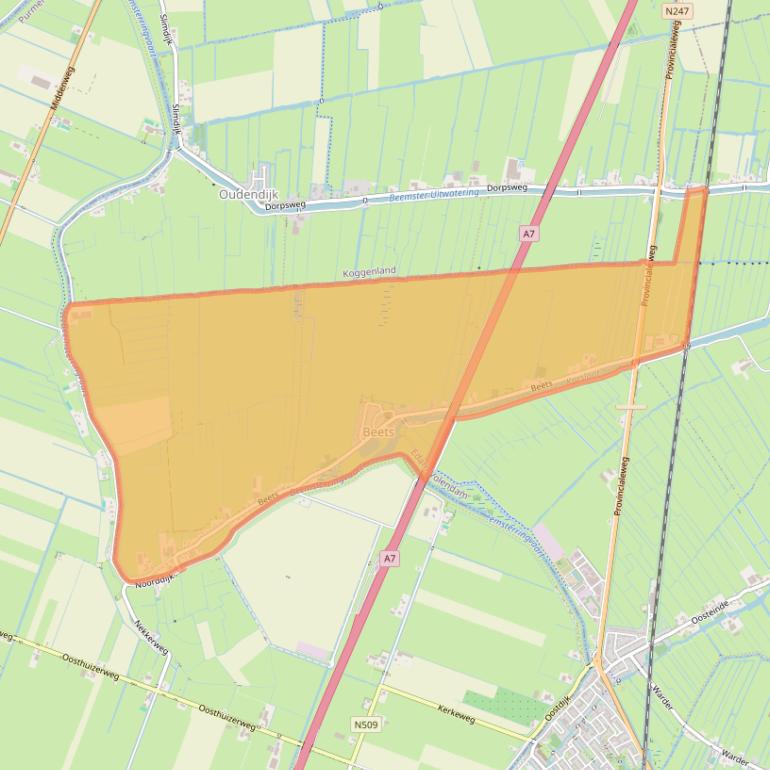 Kaart van postcodegebied 1475.