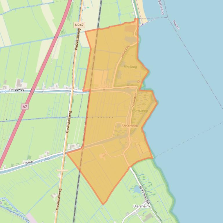 Kaart van postcodegebied 1476.