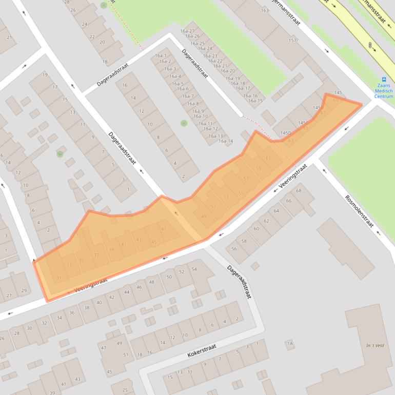 Kaart van postcodegebied 1502NK.