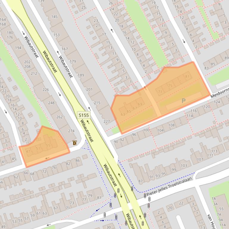 Kaart van postcodegebied 1505TS.