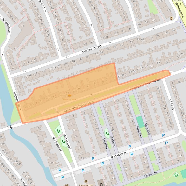 Kaart van postcodegebied 1505WB.