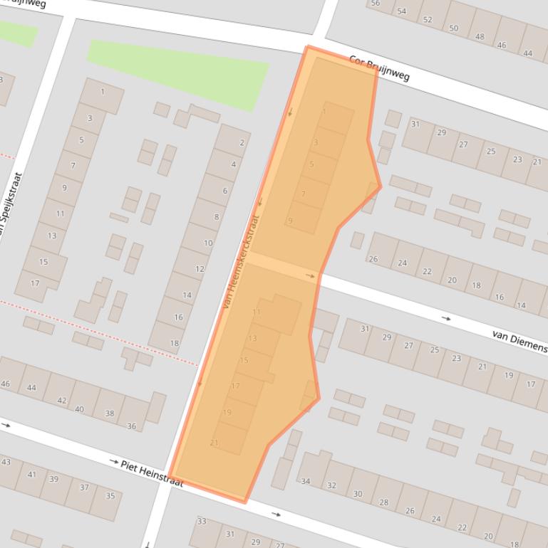 Kaart van postcodegebied 1521LA.