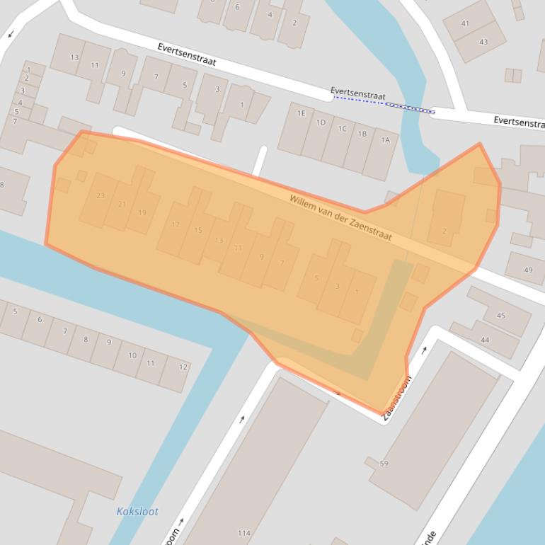 Kaart van postcodegebied 1521PH.