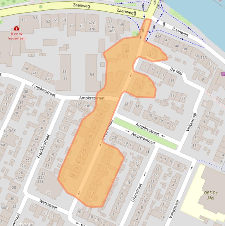 Kaart van postcodegebied 1521TH.