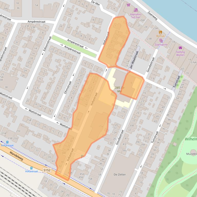 Kaart van postcodegebied 1521TL.