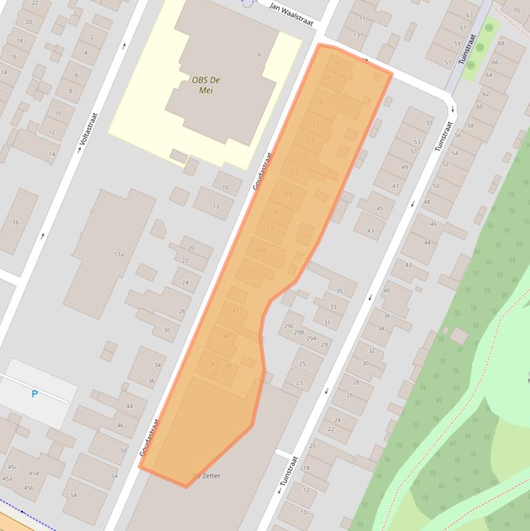 Kaart van postcodegebied 1521TN.