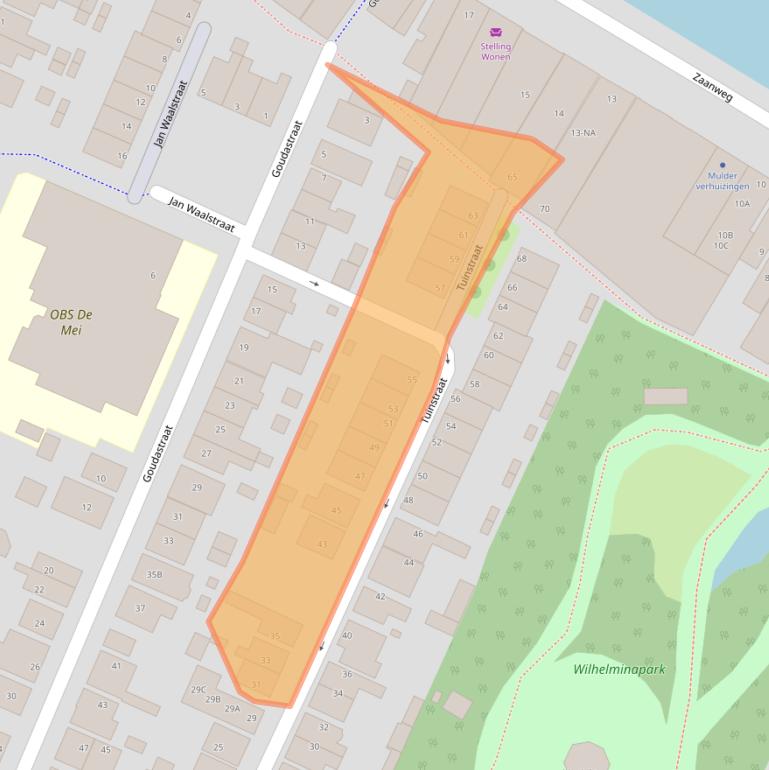 Kaart van postcodegebied 1521TT.