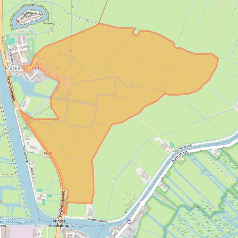 Kaart van postcodegebied 1536AE.