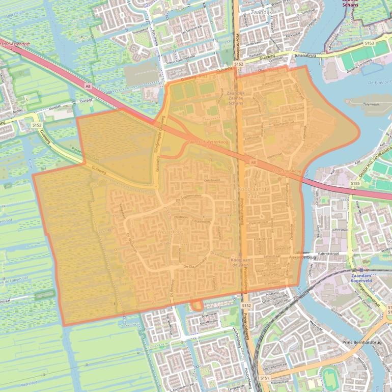 Kaart van postcodegebied 1541.