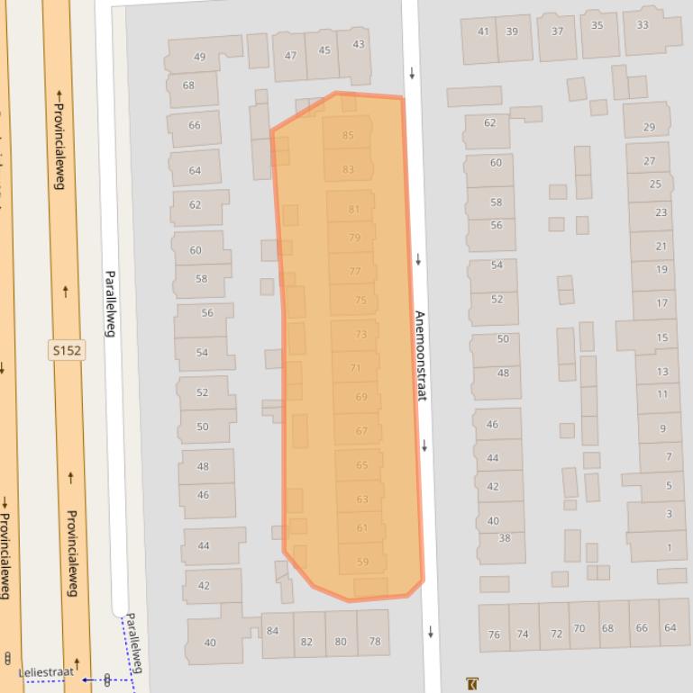 Kaart van postcodegebied 1541AV.
