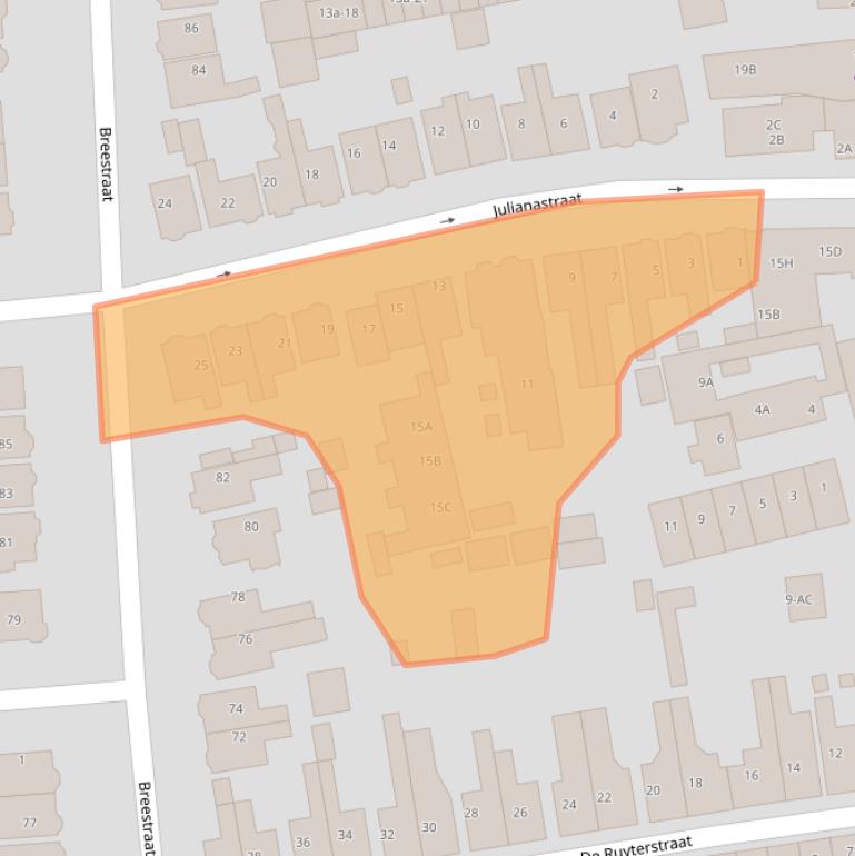 Kaart van postcodegebied 1541GE.