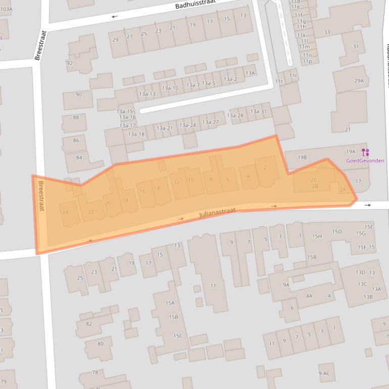 Kaart van postcodegebied 1541GG.