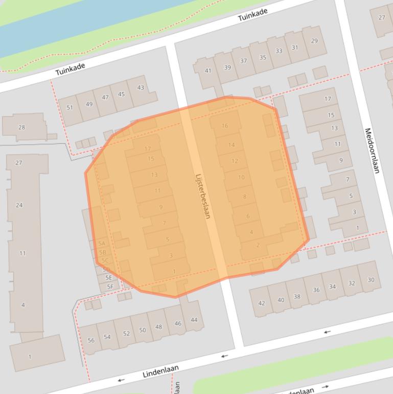 Kaart van postcodegebied 1544AW.