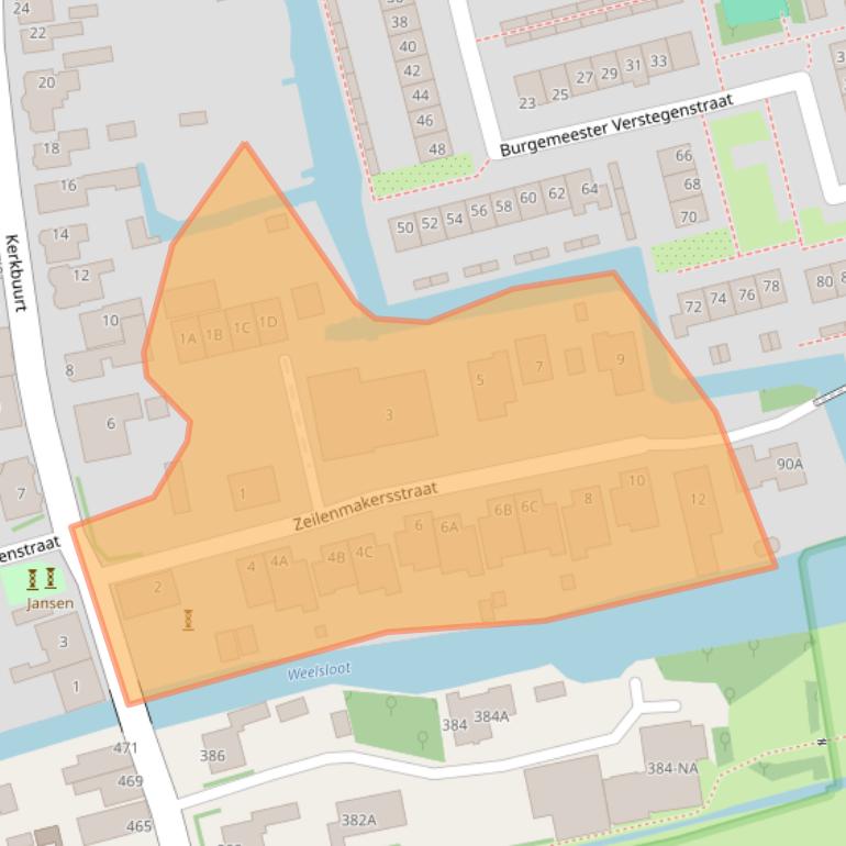 Kaart van postcodegebied 1551AA.