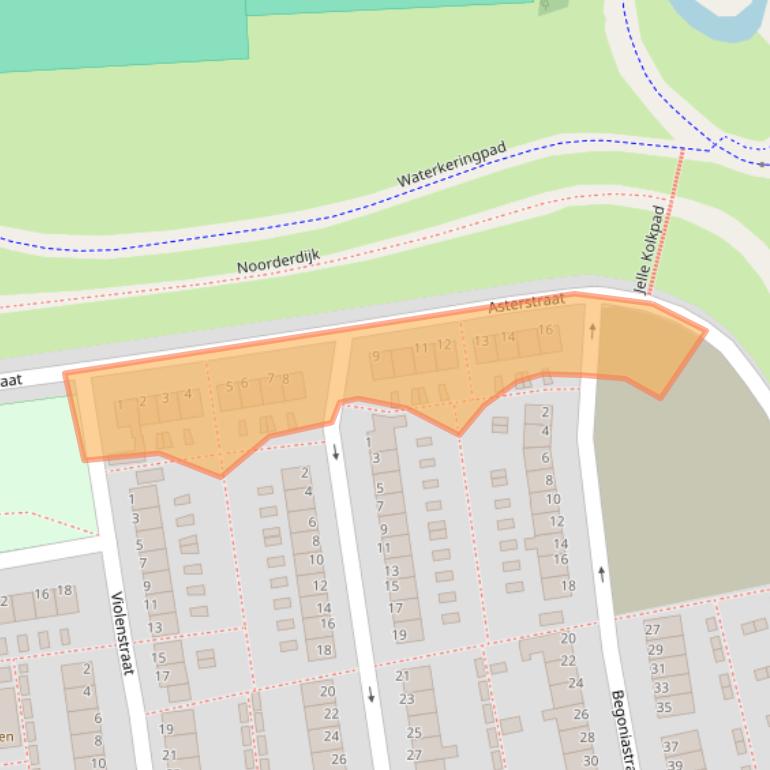Kaart van postcodegebied 1602XA.