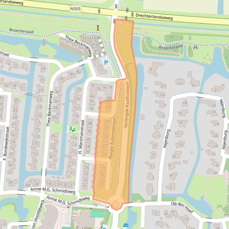 Kaart van postcodegebied 1613MT.