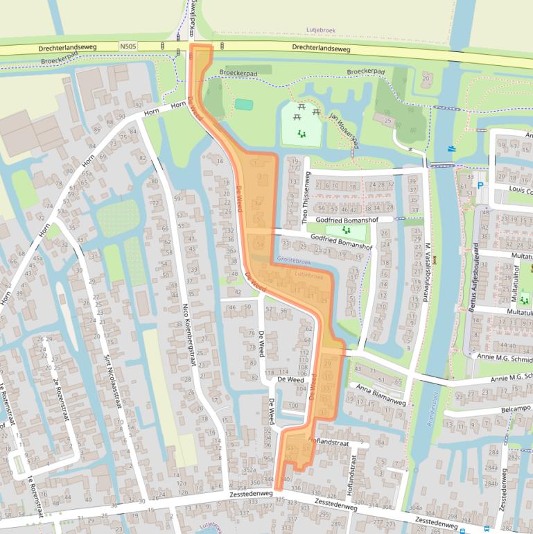Kaart van postcodegebied 1614KJ.
