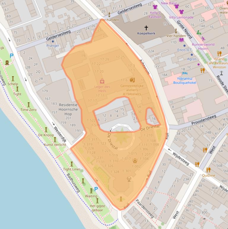 Kaart van postcodegebied 1621KP.