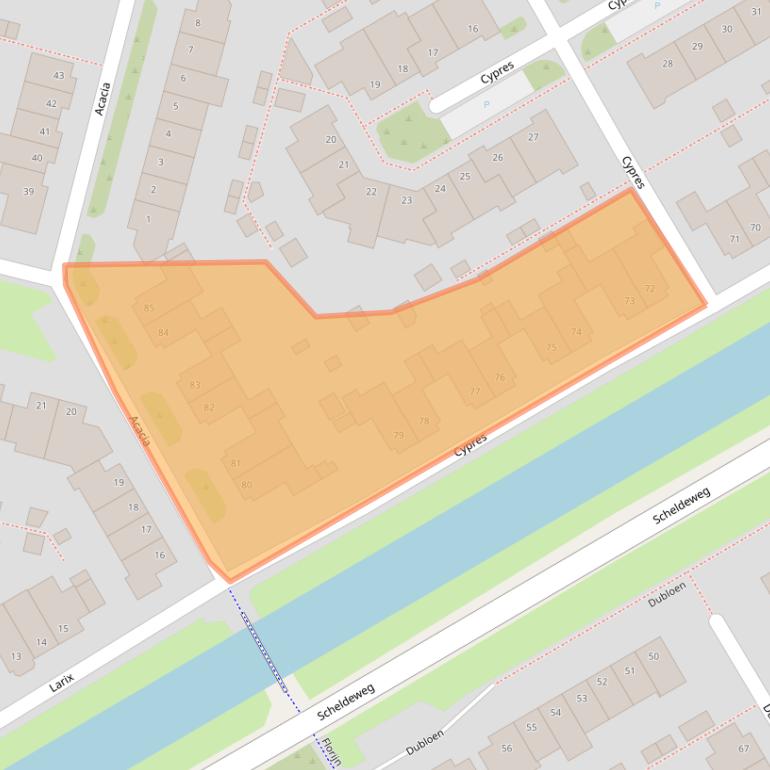 Kaart van postcodegebied 1628MR.