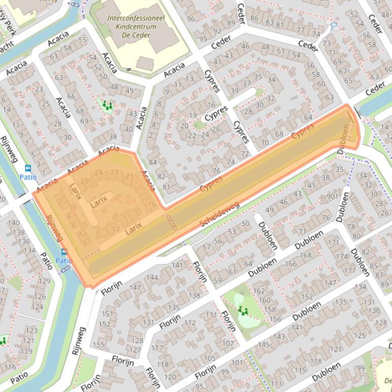 Kaart van postcodegebied 1628MS.