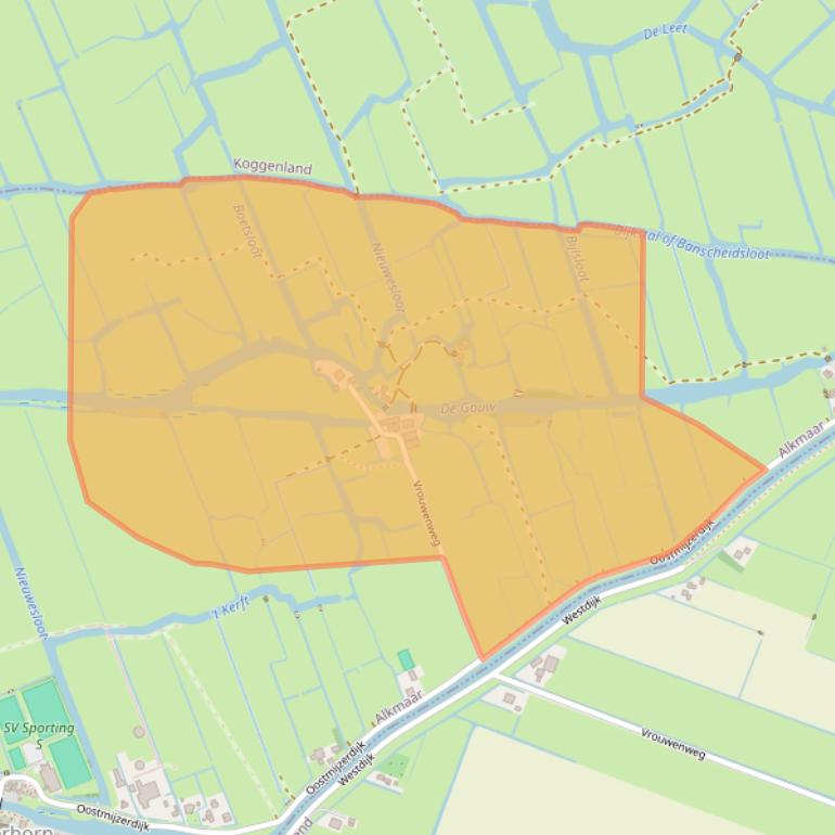 Kaart van postcodegebied 1636WD.