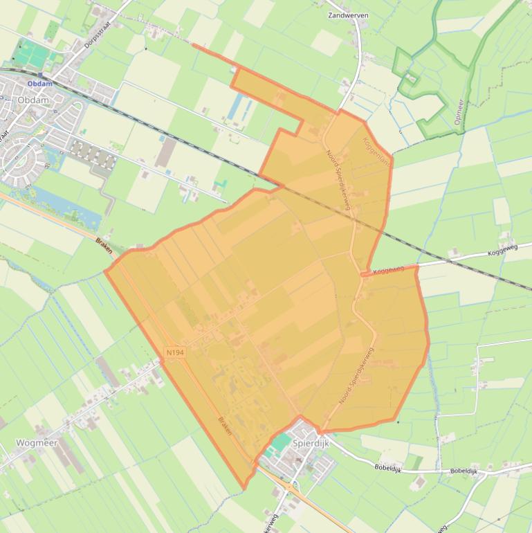 Kaart van postcodegebied 1643.