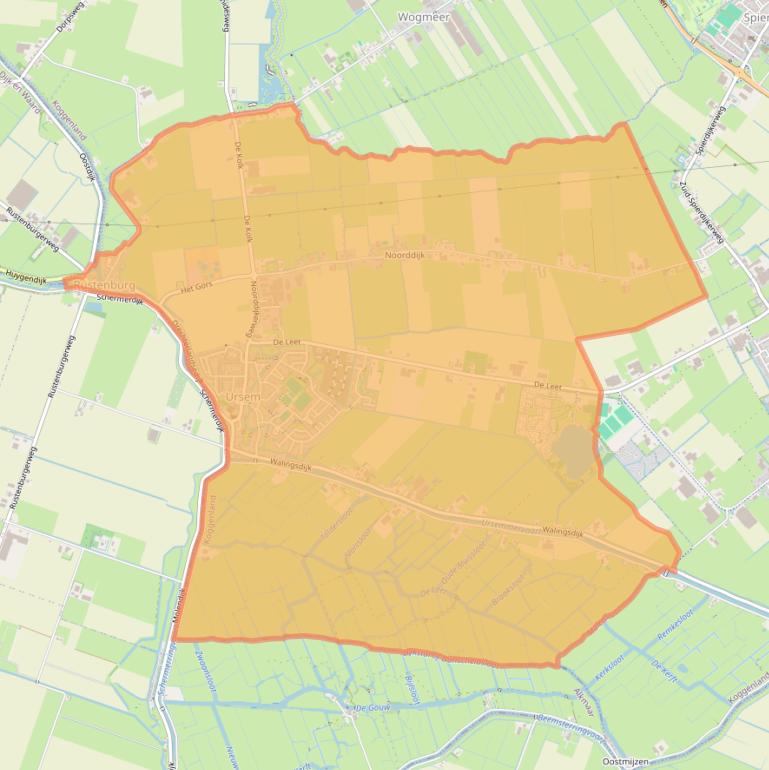 Kaart van postcodegebied 1645.