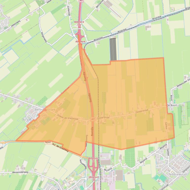 Kaartafbeelding, ingezoomd op postcodegebied 1654.