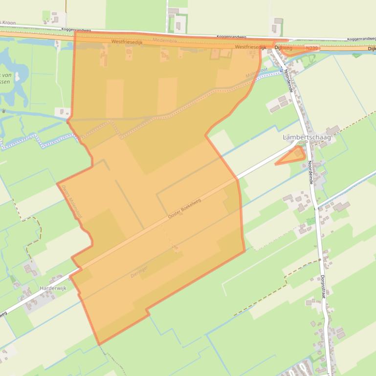 Kaart van postcodegebied 1658CE.