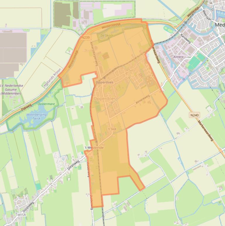 Kaart van postcodegebied 1674.
