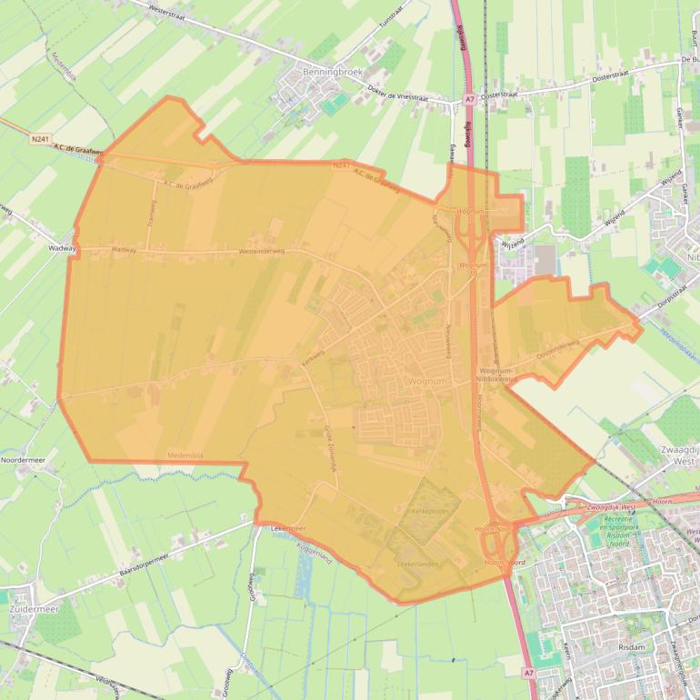 Kaartafbeelding, ingezoomd op postcodegebied 1687.