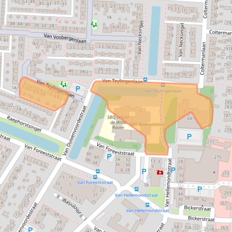 Kaart van postcodegebied 1701AA.