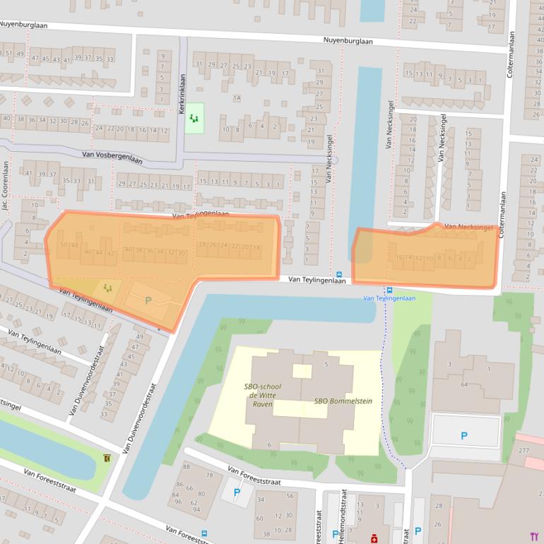Kaart van postcodegebied 1701AB.