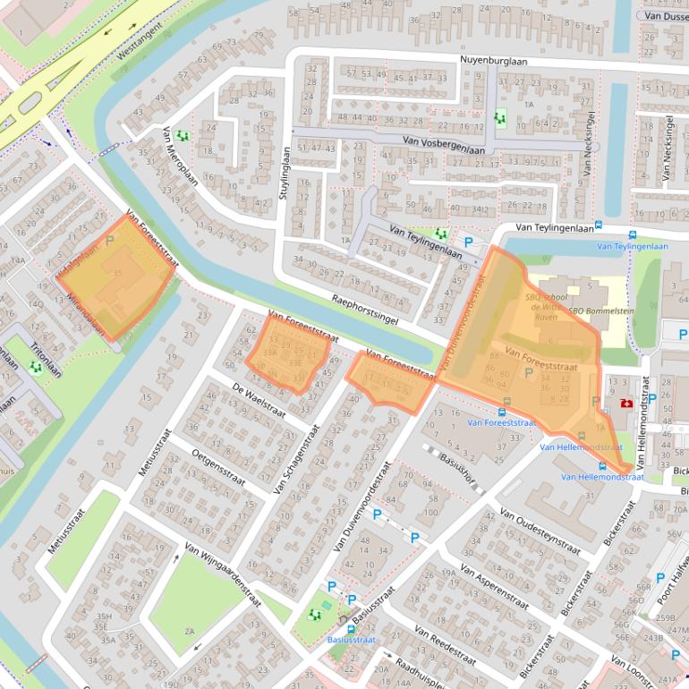 Kaart van postcodegebied 1701BA.