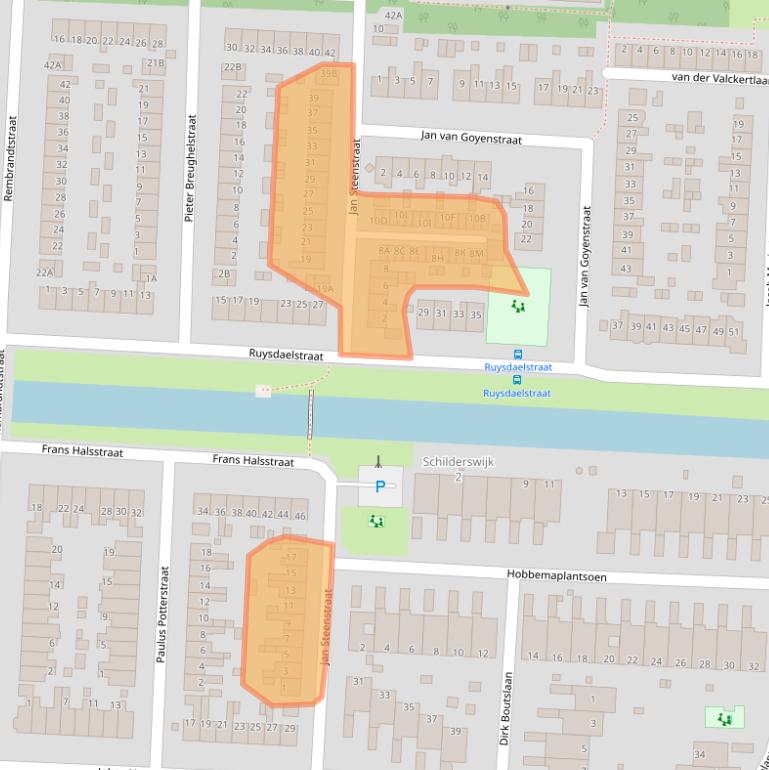 Kaart van postcodegebied 1701JS.